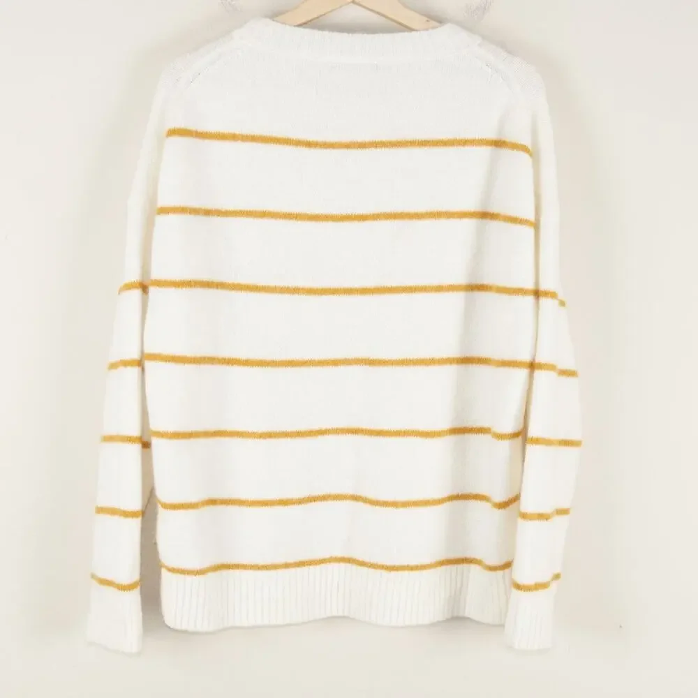 J Crew Alpaca Striped Orange Ivory Cream Crewneck Sweater Womens Sz S - Picture 2 of 11